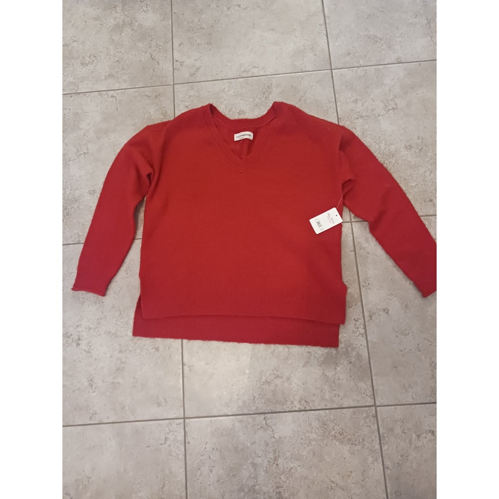 Lucky Brand Womens Red V-Neck High-Low Knit Sweater 7WP5220 XS NEW